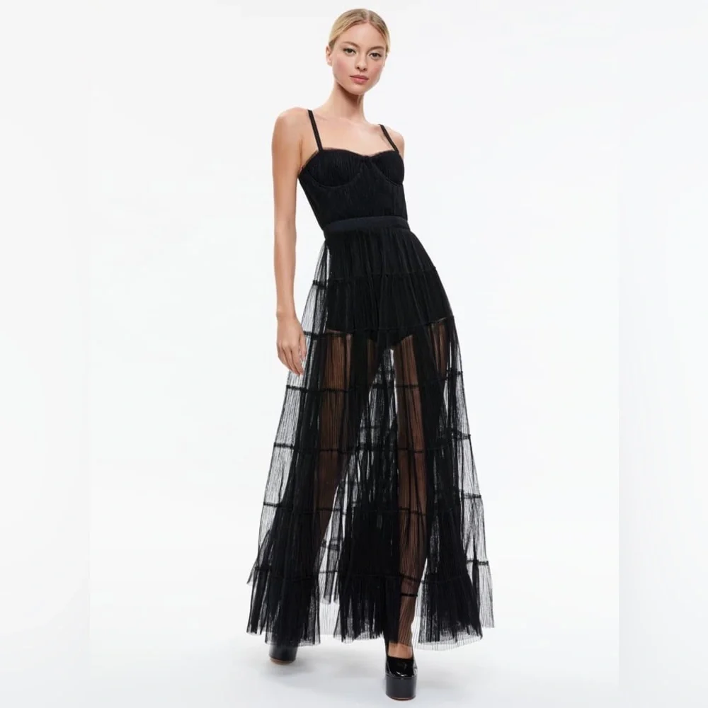 NWT $695 Alice + Olivia Deena Pleated Maxi Dress - Picture 4 of 7